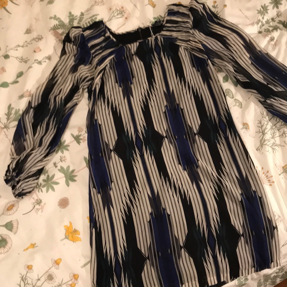 Blue, Green, Black, and White Geometric Dress